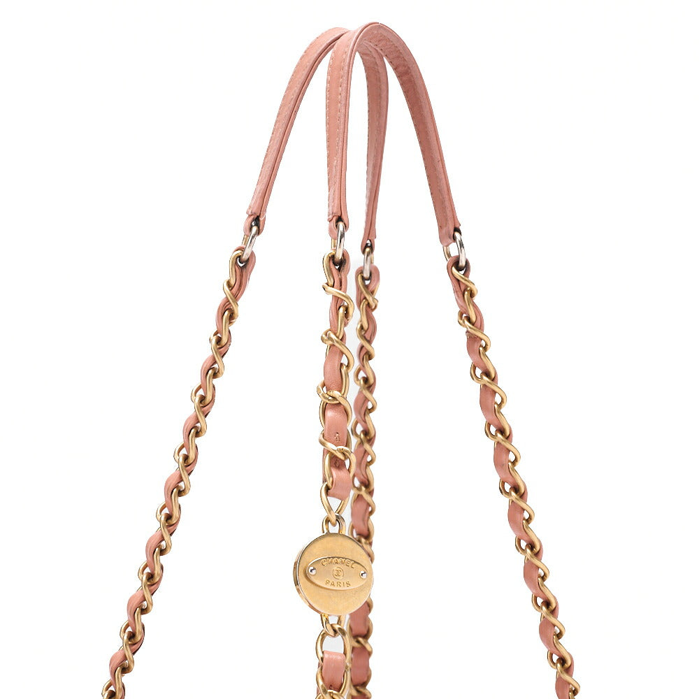 CHANEL Calfskin Chevron Coco Charm Chain Tote Pink Gold-Tone Hardware, Pre-Owned