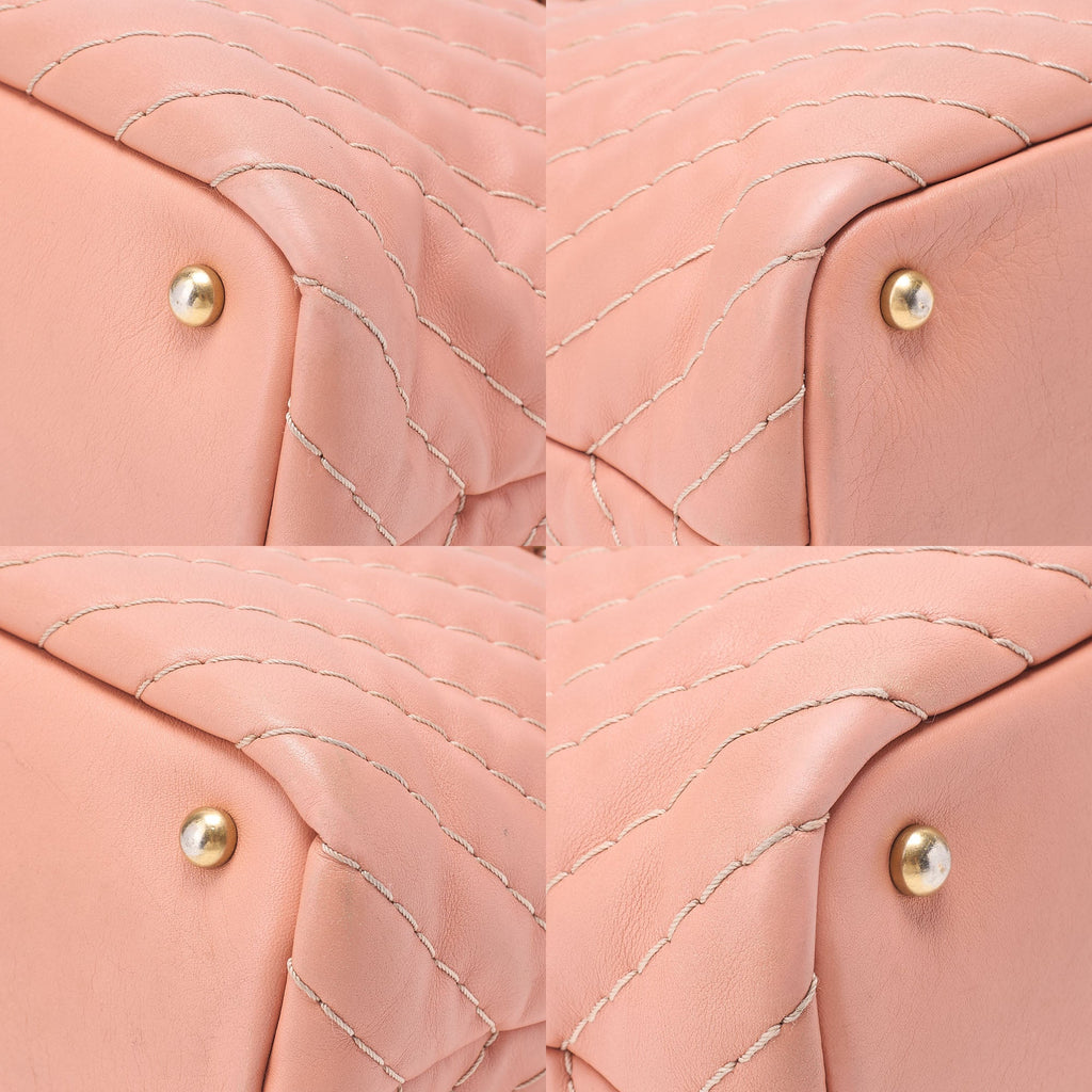 CHANEL Calfskin Chevron Coco Charm Chain Tote Pink Gold-Tone Hardware, Pre-Owned