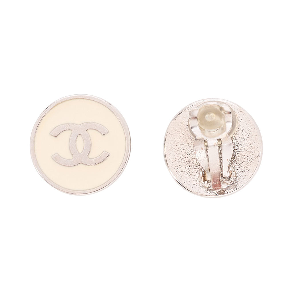 CHANEL Coco Mark 05V Earrings Ivory x Silver-Tone Hardware, Pre-Owned