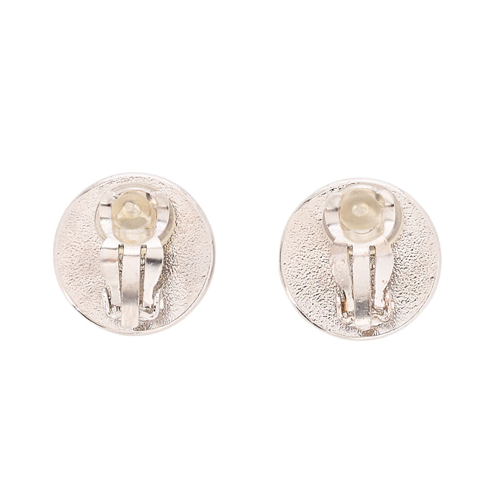 CHANEL Coco Mark 05V Earrings Ivory x Silver-Tone Hardware, Pre-Owned