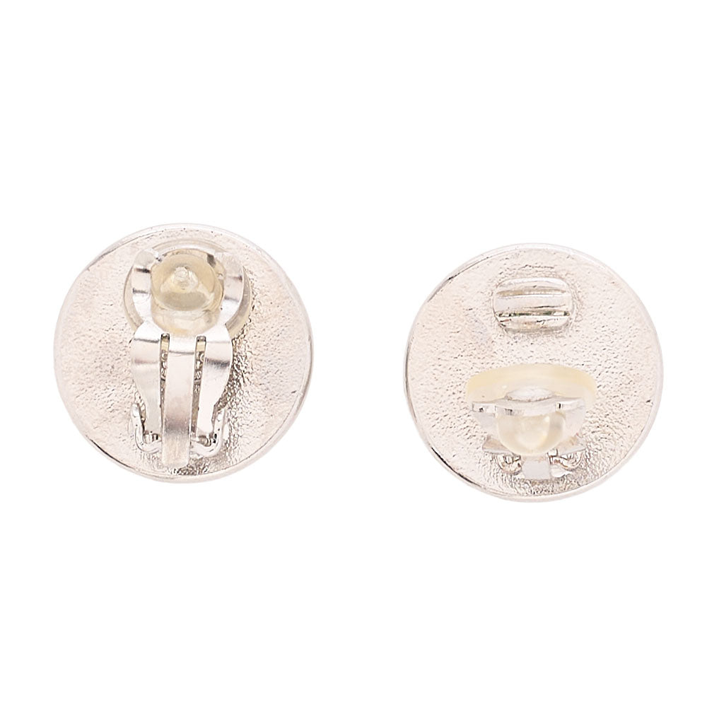 CHANEL Coco Mark 05V Earrings Ivory x Silver-Tone Hardware, Pre-Owned