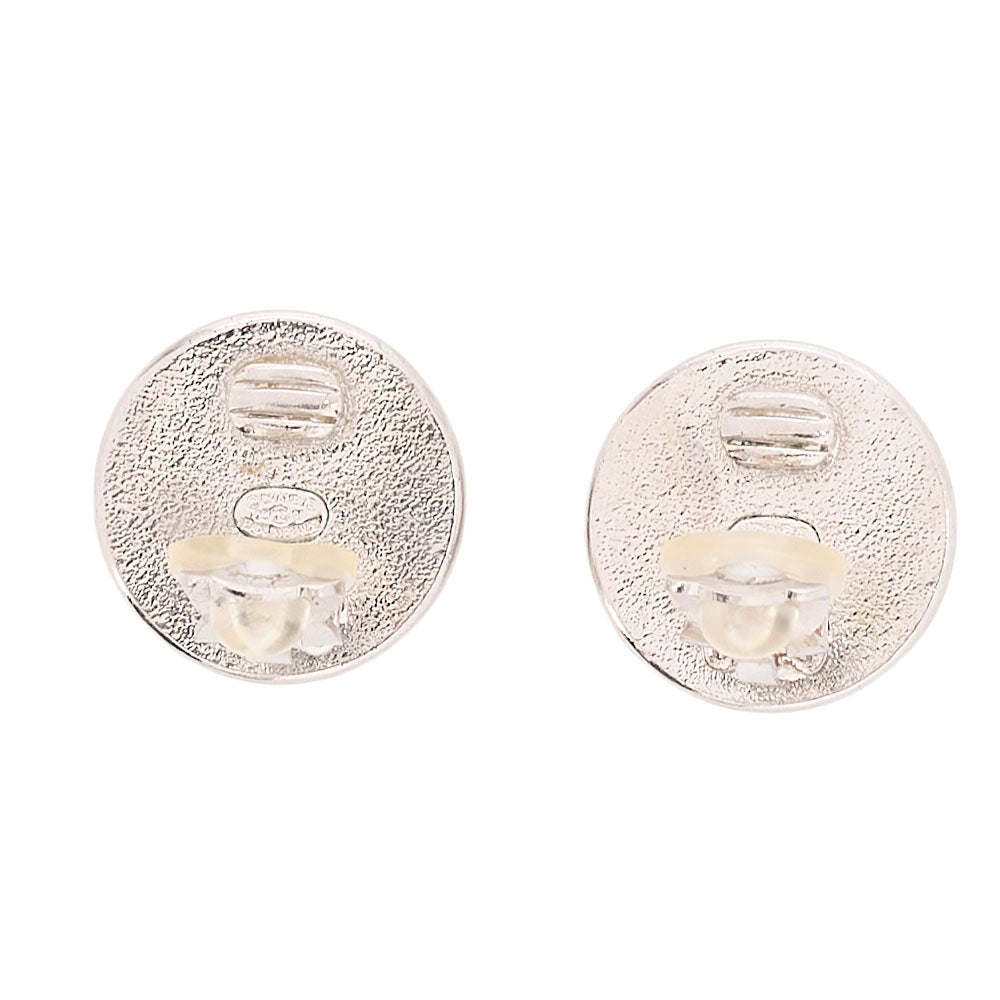CHANEL Coco Mark 05V Earrings Ivory x Silver-Tone Hardware, Pre-Owned
