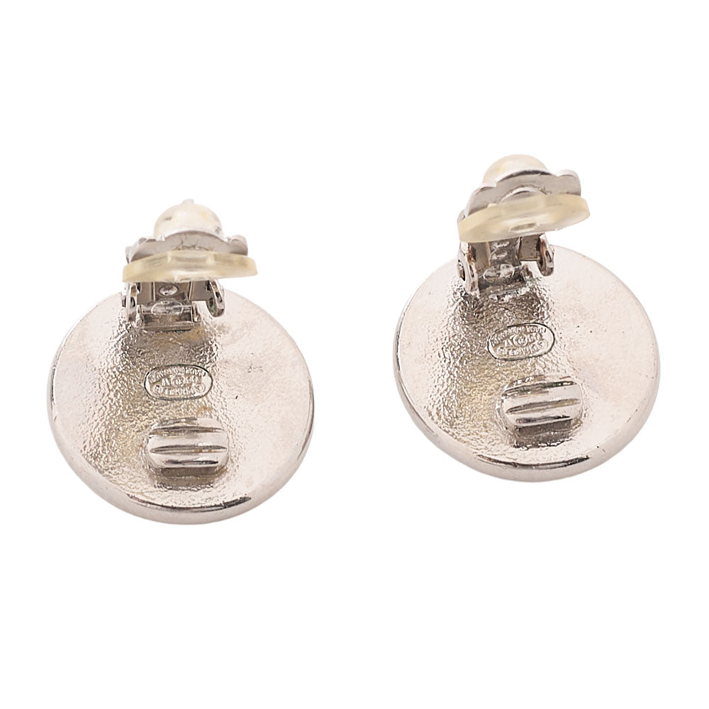 CHANEL Coco Mark 05V Earrings Ivory x Silver-Tone Hardware, Pre-Owned