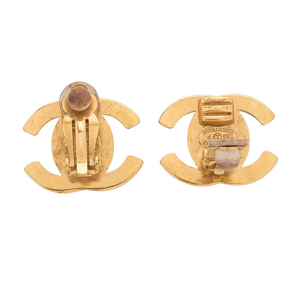 CHANEL Cocomark Turnlock 96P Earrings GP Gold Gold Plated-Tone Hardware, Pre-Owned
