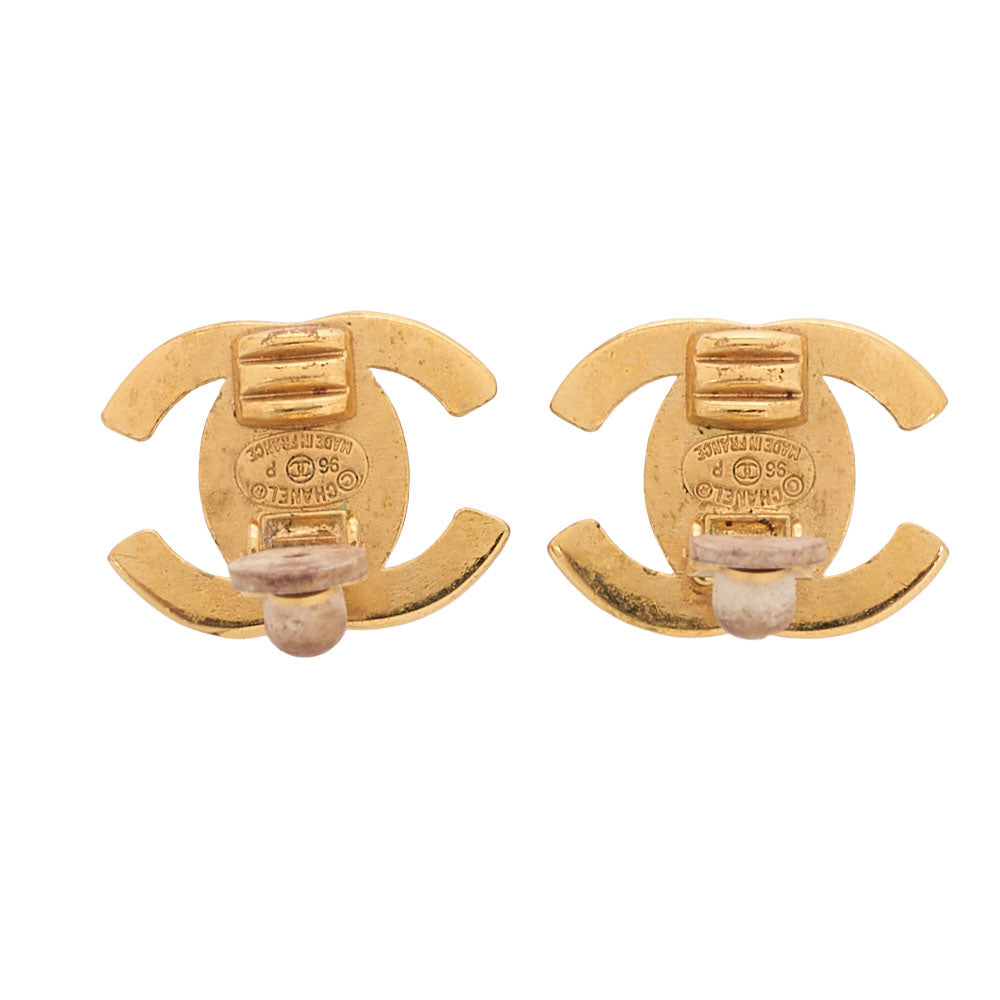CHANEL Cocomark Turnlock 96P Earrings GP Gold Gold Plated-Tone Hardware, Pre-Owned