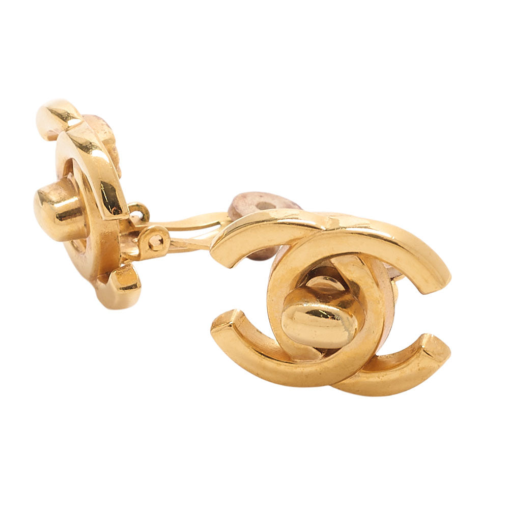 CHANEL Cocomark Turnlock 96P Earrings GP Gold Gold Plated-Tone Hardware, Pre-Owned