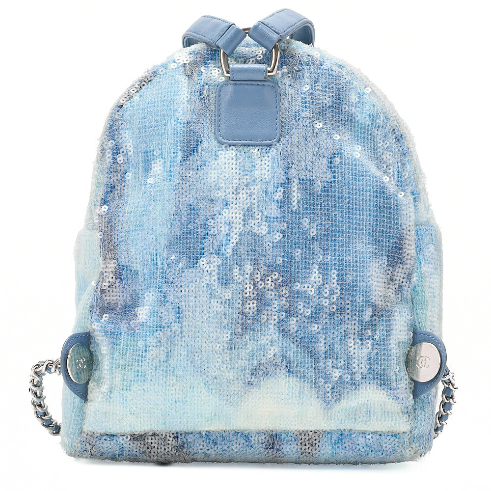 CHANEL Sequin Cocomark Chain Backpack Blue Multicolor Silver-Tone Hardware, Pre-Owned