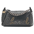 CHANEL Shoulder Bag Logo with Coco Charm 2way Lambskin Black Gold x Silver-Tone Hardware, Pre-Owned