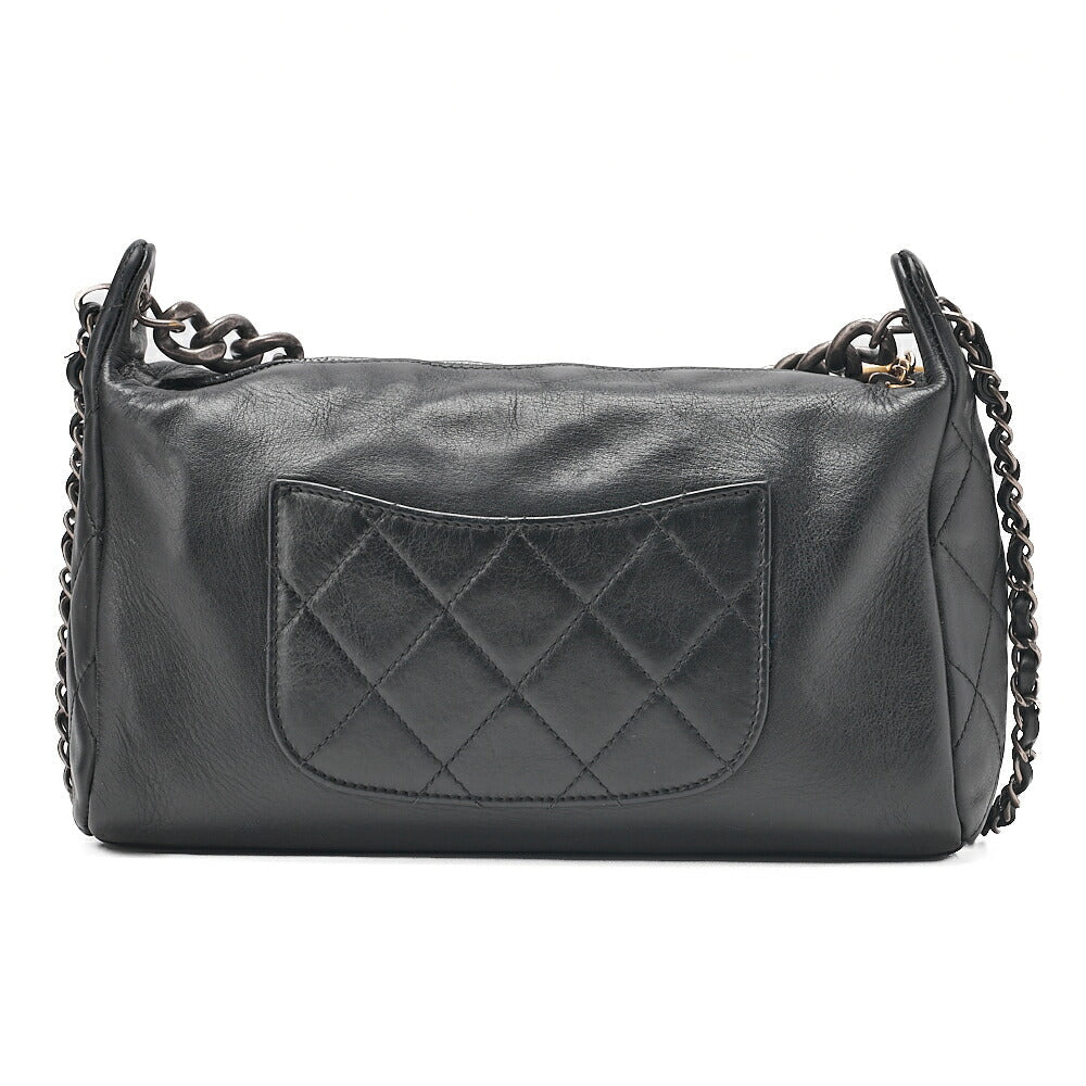 CHANEL Shoulder Bag Logo with Coco Charm 2way Lambskin Black Gold x Silver-Tone Hardware, Pre-Owned