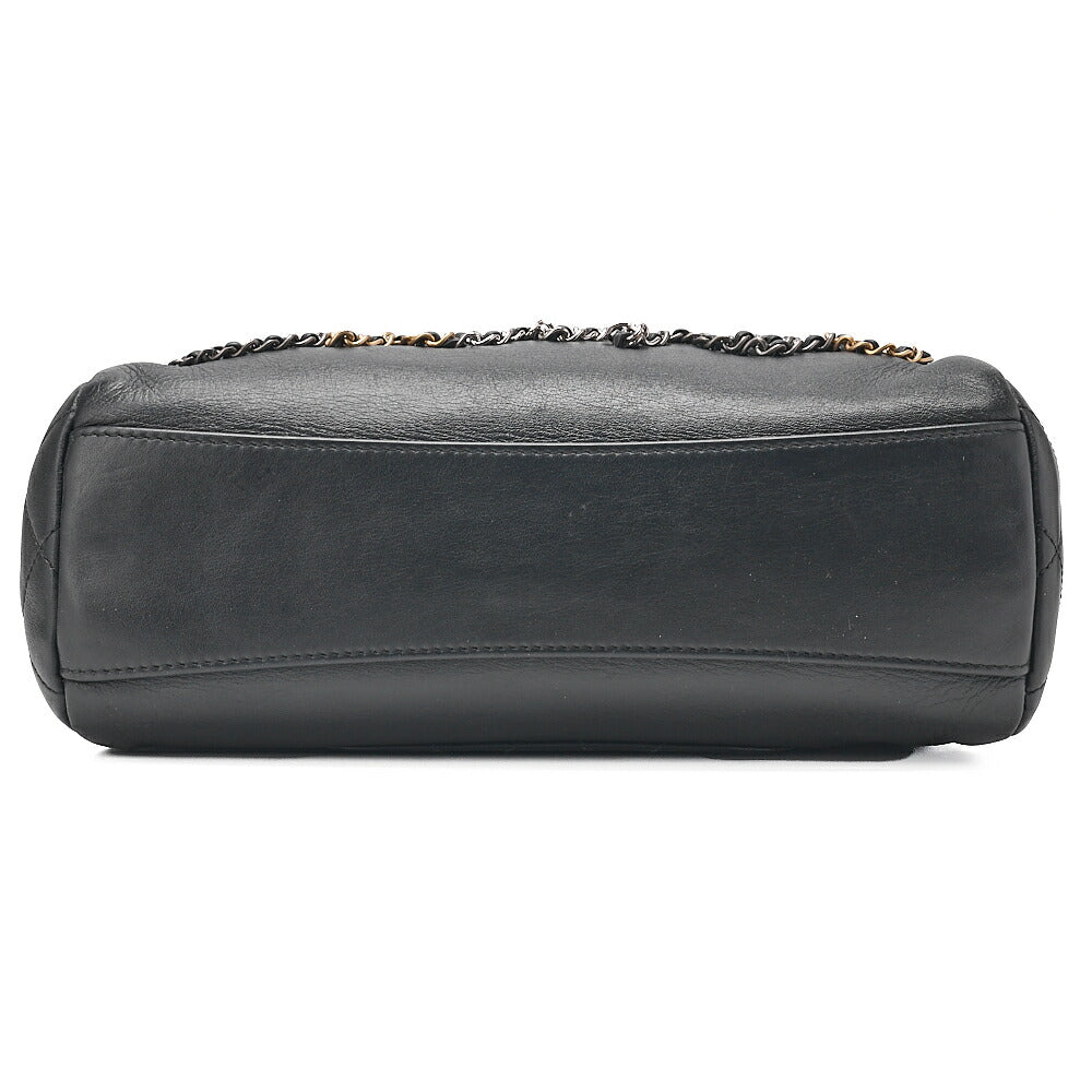 CHANEL Shoulder Bag Logo with Coco Charm 2way Lambskin Black Gold x Silver-Tone Hardware, Pre-Owned