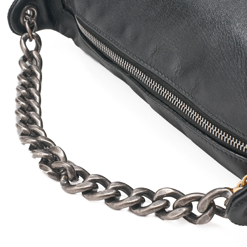 CHANEL Shoulder Bag Logo with Coco Charm 2way Lambskin Black Gold x Silver-Tone Hardware, Pre-Owned