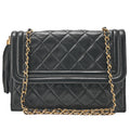 CHANEL Lambskin Matelasse Fringe Magnetic Lock Chain Shoulder Black Gold-Tone Hardware, Pre-Owned