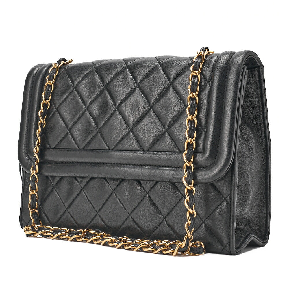 CHANEL Lambskin Matelasse Fringe Magnetic Lock Chain Shoulder Black Gold-Tone Hardware, Pre-Owned