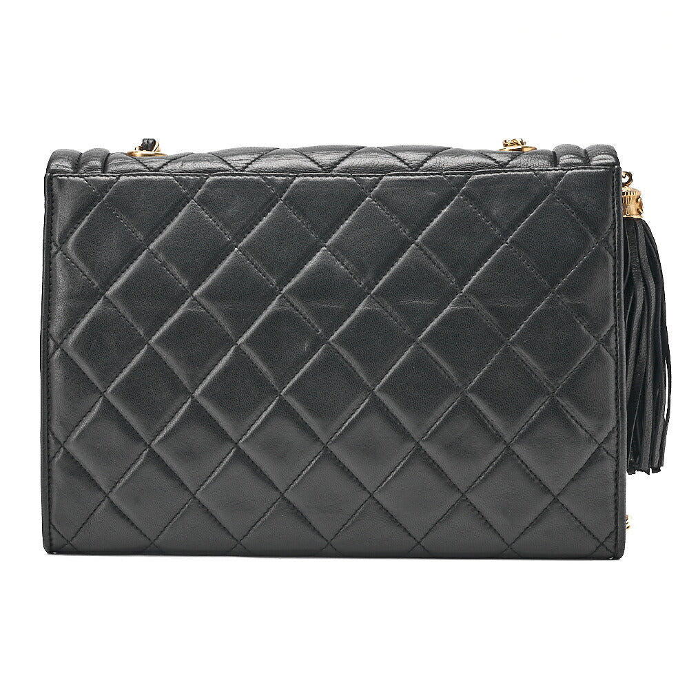 CHANEL Lambskin Matelasse Fringe Magnetic Lock Chain Shoulder Black Gold-Tone Hardware, Pre-Owned