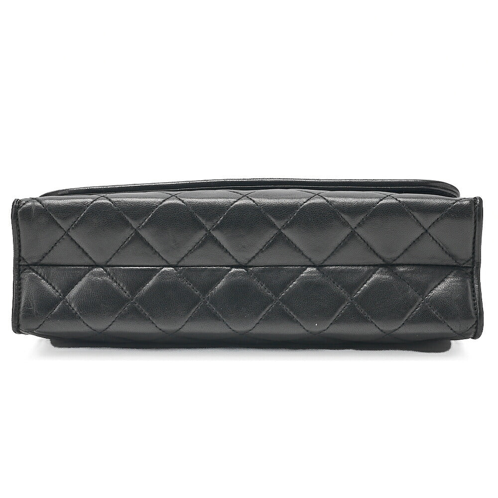 CHANEL Lambskin Matelasse Fringe Magnetic Lock Chain Shoulder Black Gold-Tone Hardware, Pre-Owned