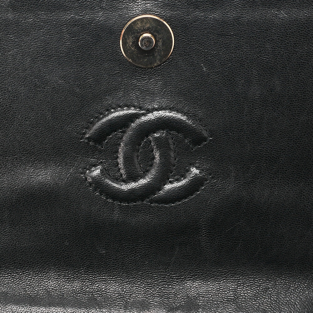 CHANEL Lambskin Matelasse Fringe Magnetic Lock Chain Shoulder Black Gold-Tone Hardware, Pre-Owned