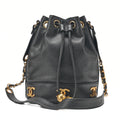 CHANEL Chain Shoulder Bag Triple Coco Caviar Skin Ball Charm Drawstring Black Gold-Tone Hardware, Pre-Owned