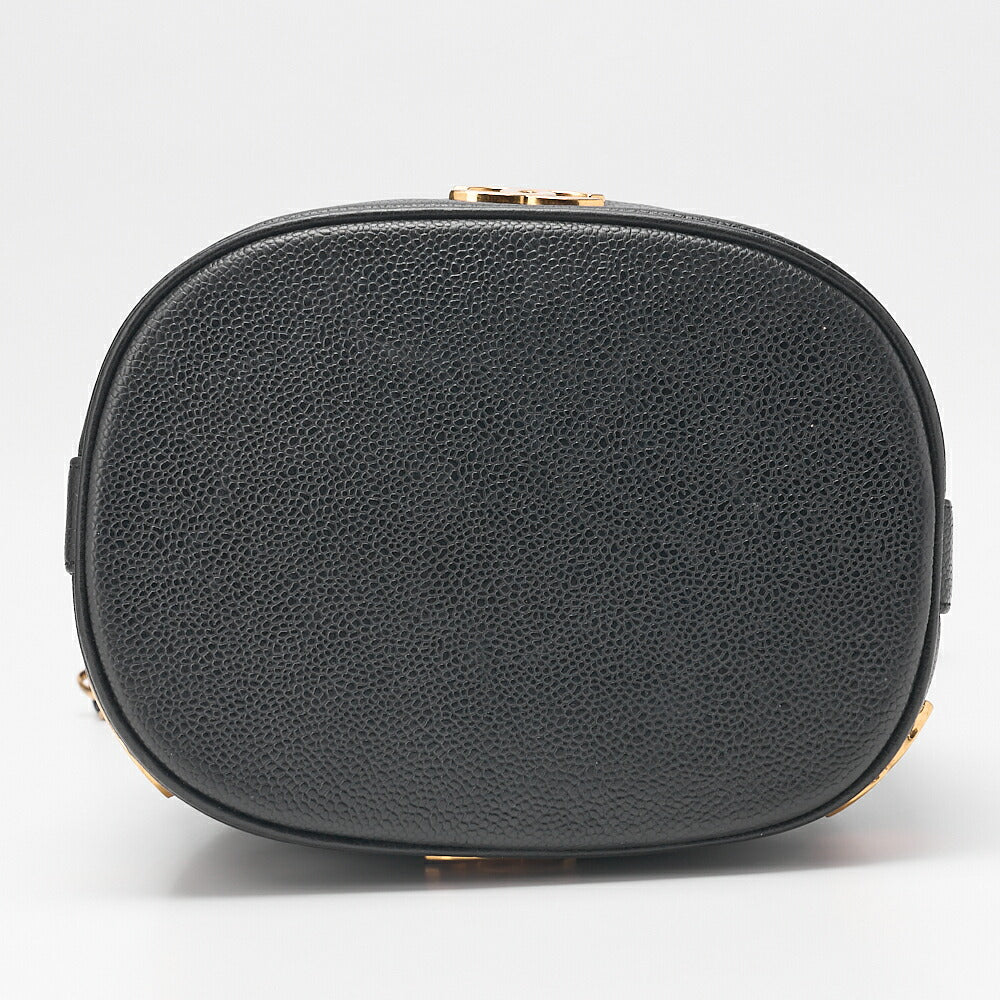 CHANEL Chain Shoulder Bag Triple Coco Caviar Skin Ball Charm Drawstring Black Gold-Tone Hardware, Pre-Owned