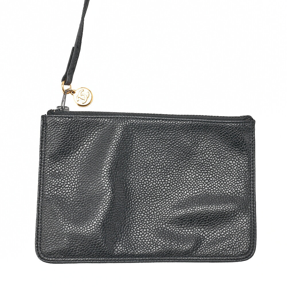 CHANEL Chain Shoulder Bag Triple Coco Caviar Skin Ball Charm Drawstring Black Gold-Tone Hardware, Pre-Owned