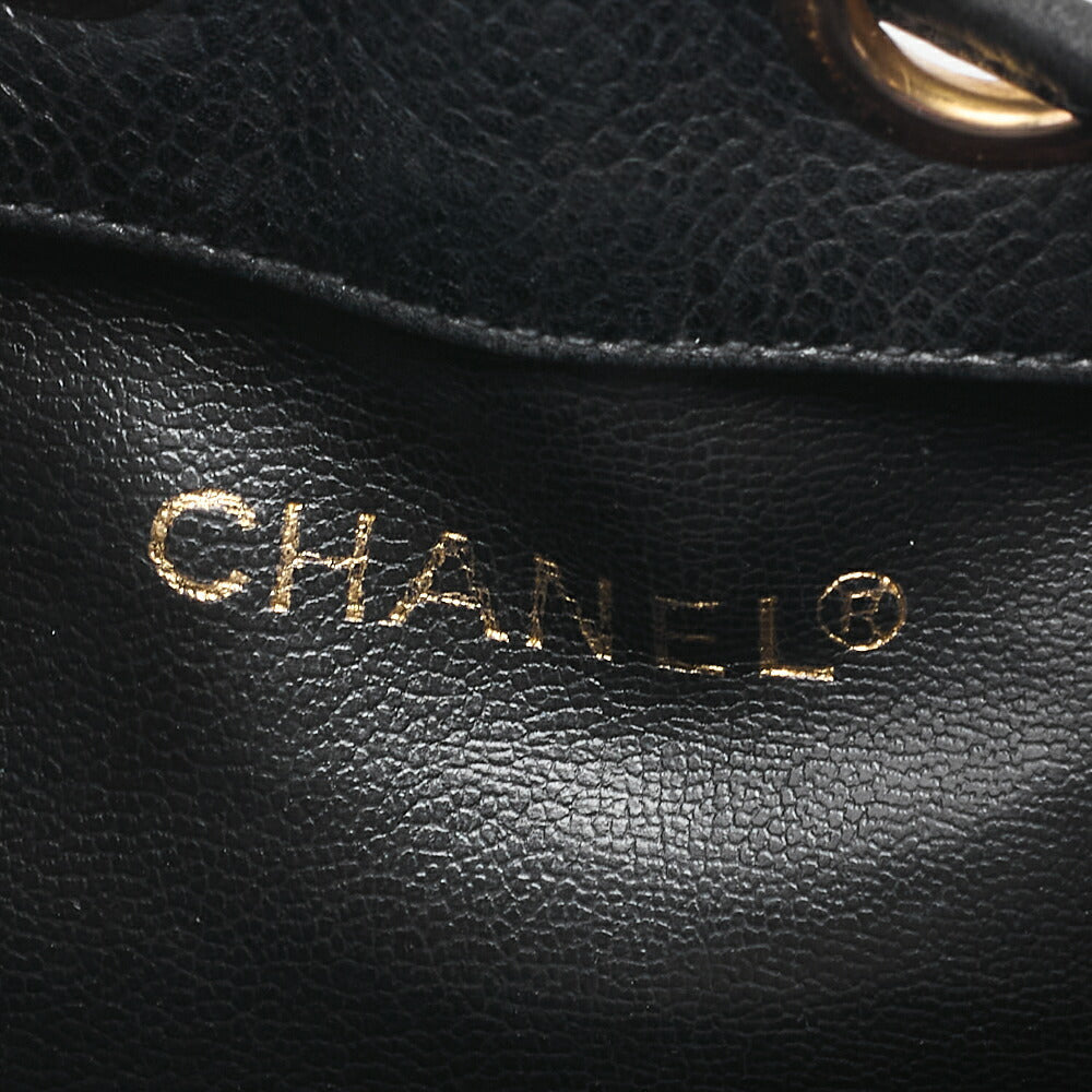 CHANEL Chain Shoulder Bag Triple Coco Caviar Skin Ball Charm Drawstring Black Gold-Tone Hardware, Pre-Owned