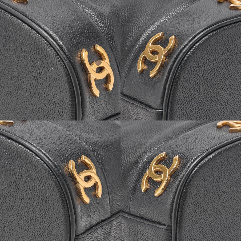 CHANEL Chain Shoulder Bag Triple Coco Caviar Skin Ball Charm Drawstring Black Gold-Tone Hardware, Pre-Owned