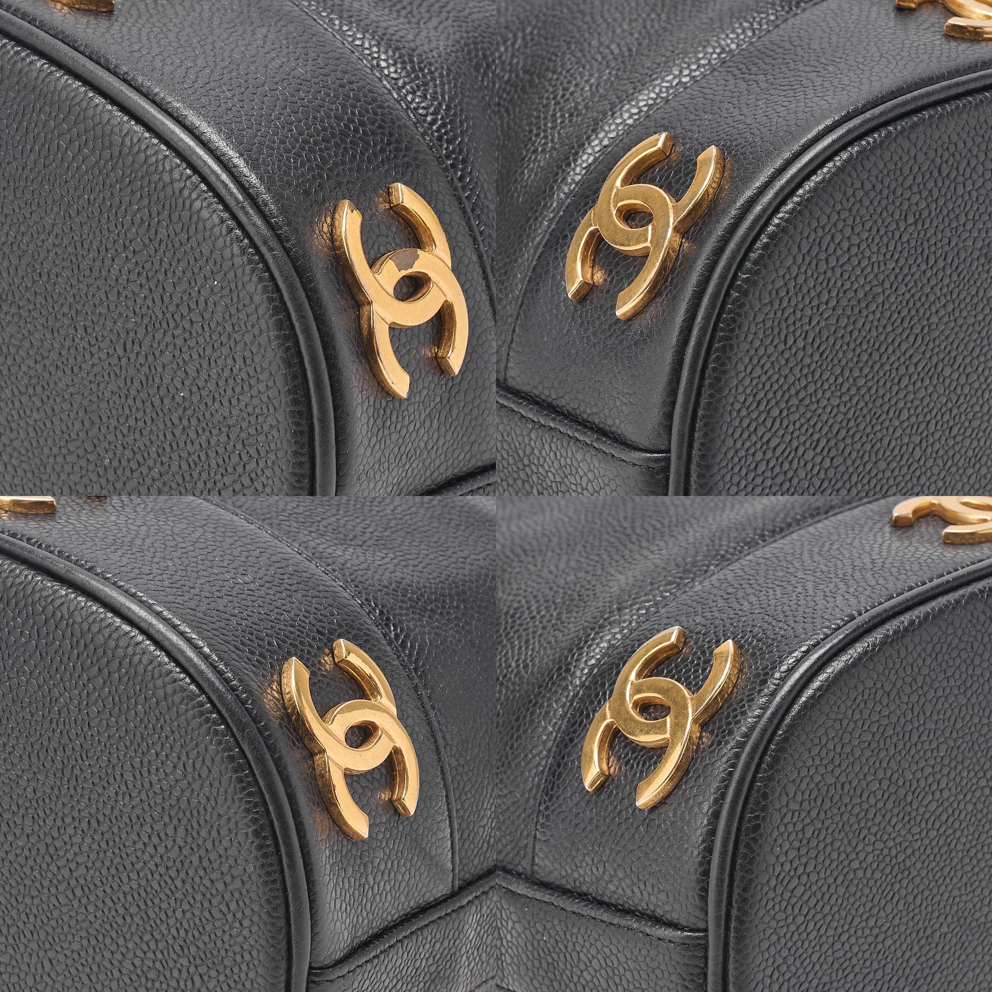 CHANEL Chain Shoulder Bag Triple Coco Caviar Skin Ball Charm Drawstring Black Gold-Tone Hardware, Pre-Owned
