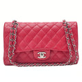 CHANEL Caviar Skin Matelasse 25cm Double Flap Chain Shoulder Red Silver-Tone Hardware, Pre-Owned