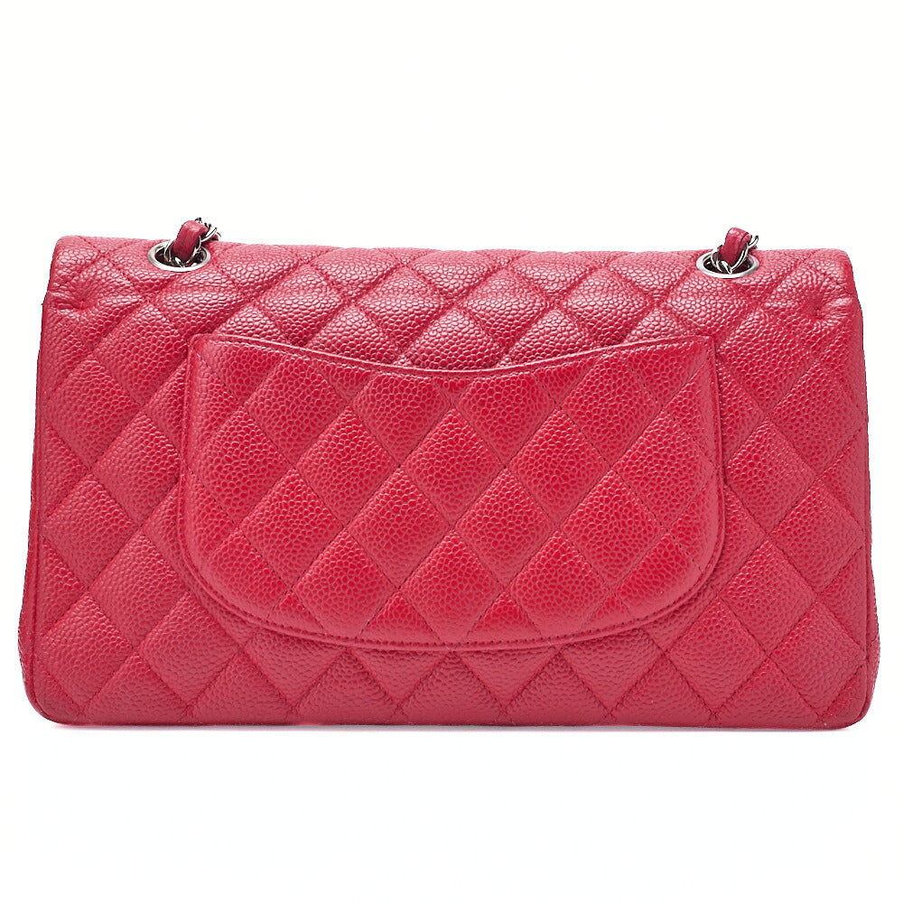 CHANEL Caviar Skin Matelasse 25cm Double Flap Chain Shoulder Red Silver-Tone Hardware, Pre-Owned