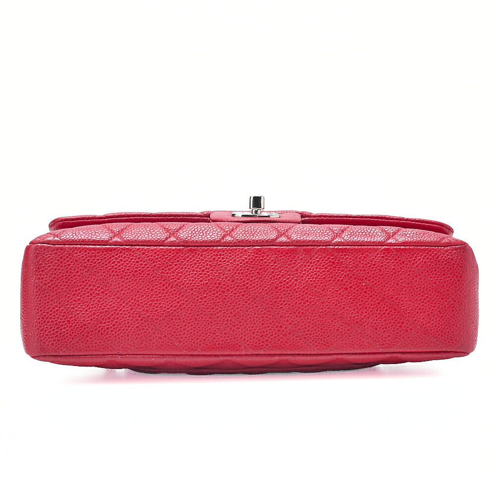 CHANEL Caviar Skin Matelasse 25cm Double Flap Chain Shoulder Red Silver-Tone Hardware, Pre-Owned