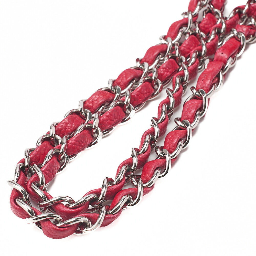 CHANEL Caviar Skin Matelasse 25cm Double Flap Chain Shoulder Red Silver-Tone Hardware, Pre-Owned