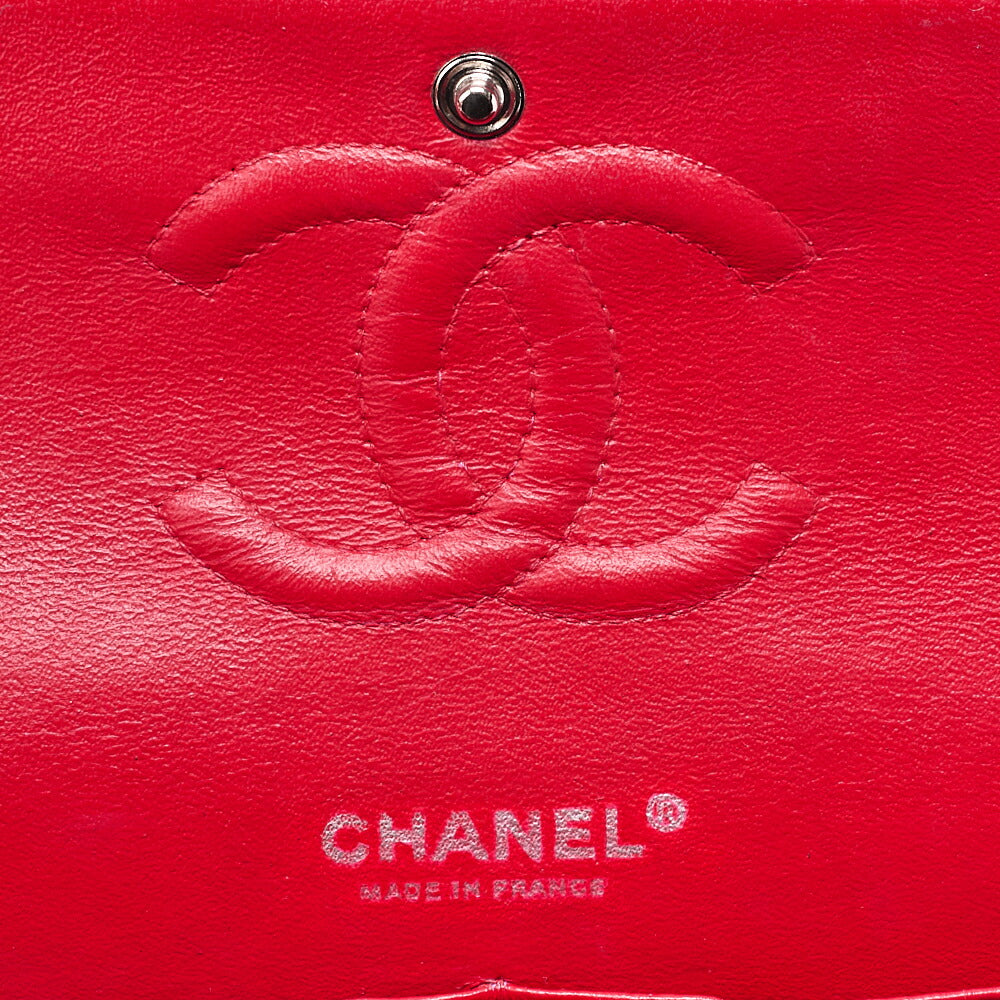 CHANEL Caviar Skin Matelasse 25cm Double Flap Chain Shoulder Red Silver-Tone Hardware, Pre-Owned
