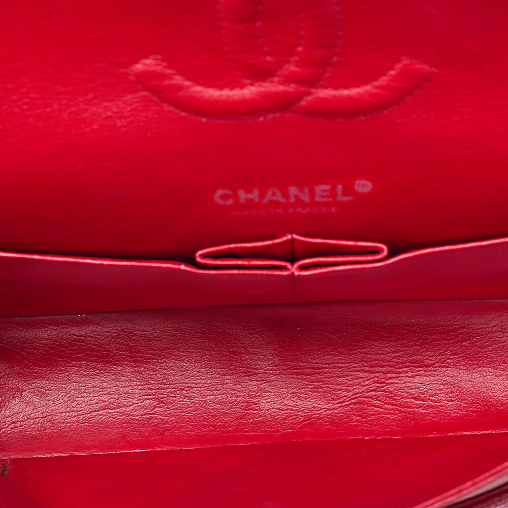 CHANEL Caviar Skin Matelasse 25cm Double Flap Chain Shoulder Red Silver-Tone Hardware, Pre-Owned