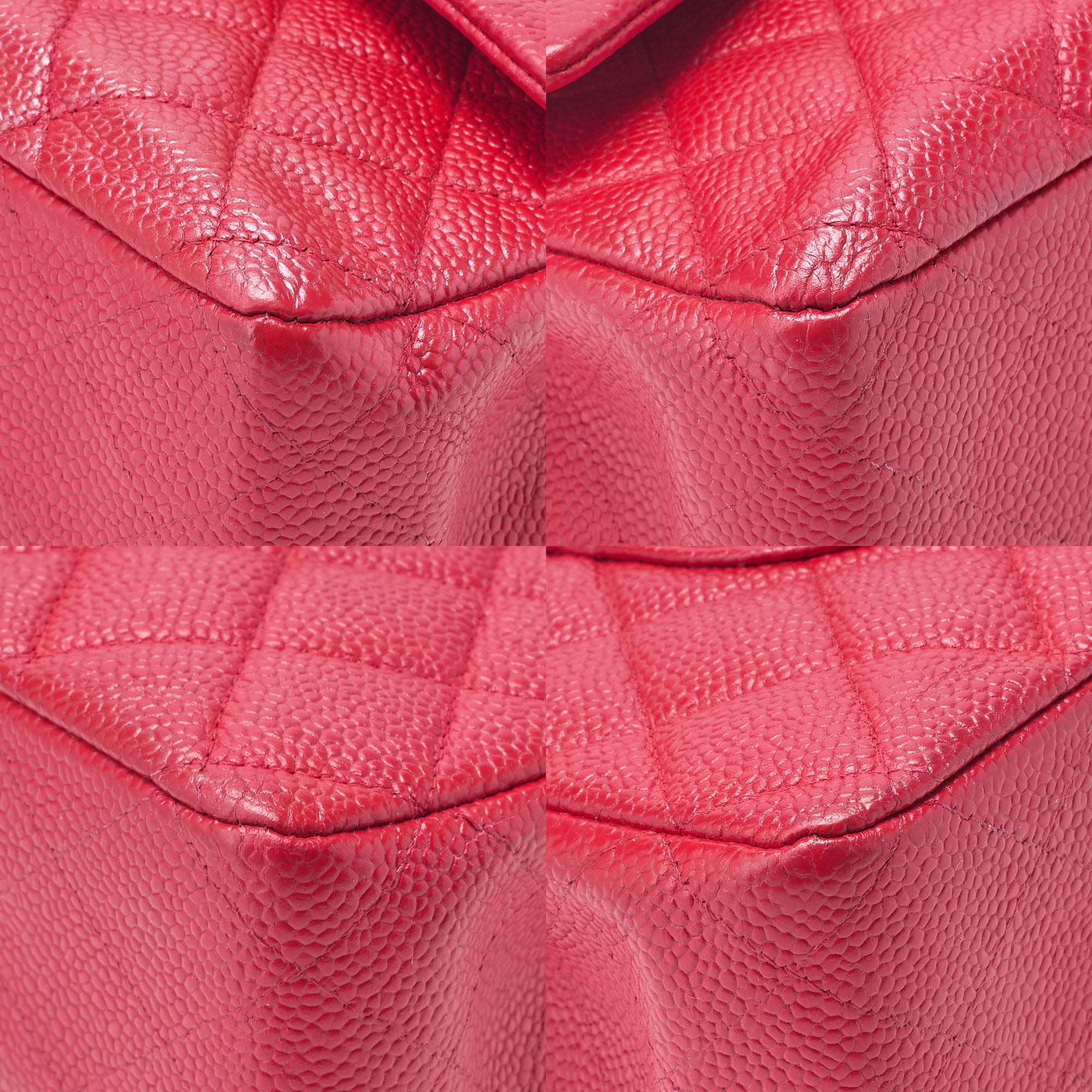 CHANEL Caviar Skin Matelasse 25cm Double Flap Chain Shoulder Red Silver-Tone Hardware, Pre-Owned