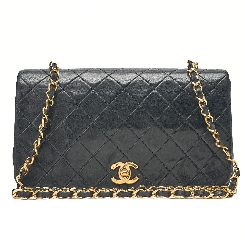 CHANEL Lambskin Matelasse Full Flap Chain Shoulder Black Gold-Tone Hardware, Pre-Owned