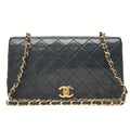 CHANEL Lambskin Matelasse Full Flap Chain Shoulder Black Gold-Tone Hardware, Pre-Owned