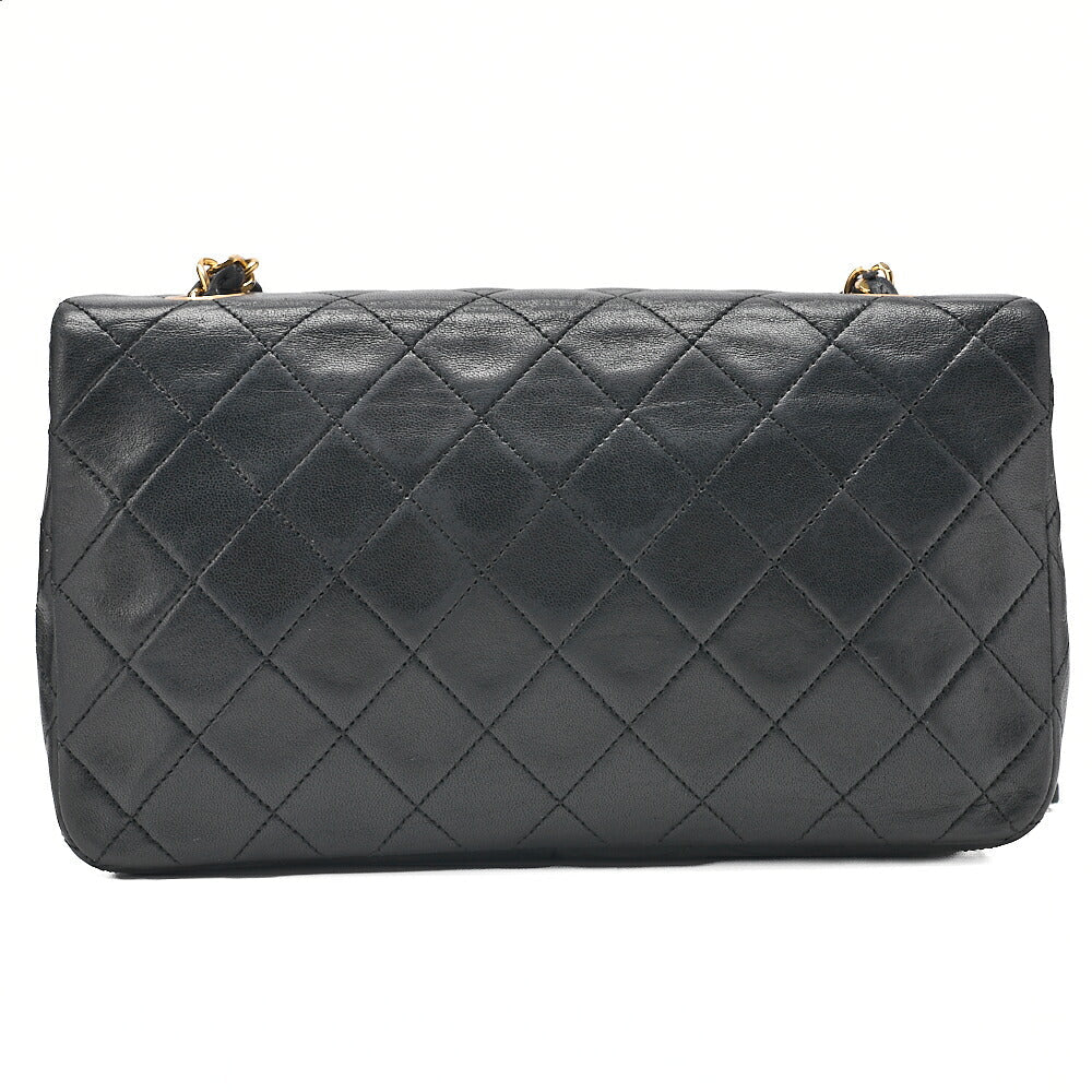 CHANEL Lambskin Matelasse Full Flap Chain Shoulder Black Gold-Tone Hardware, Pre-Owned