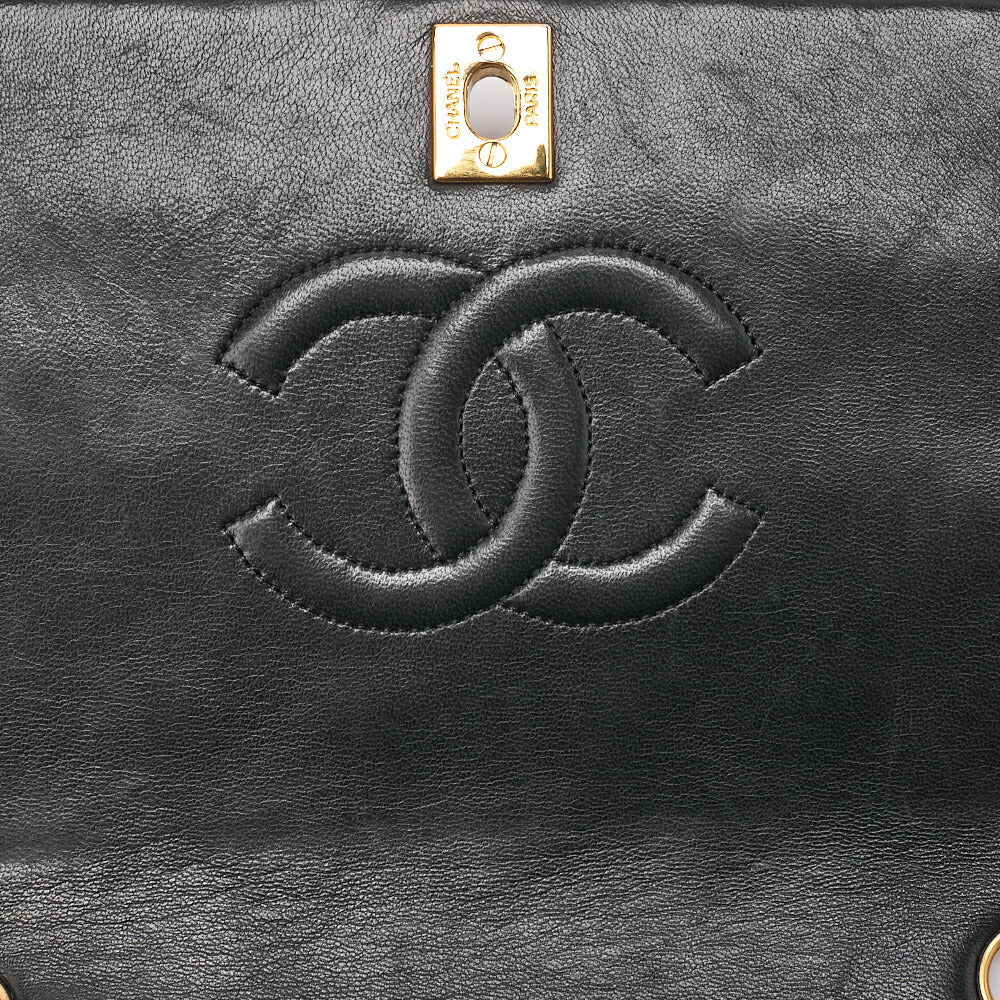 CHANEL Lambskin Matelasse Full Flap Chain Shoulder Black Gold-Tone Hardware, Pre-Owned