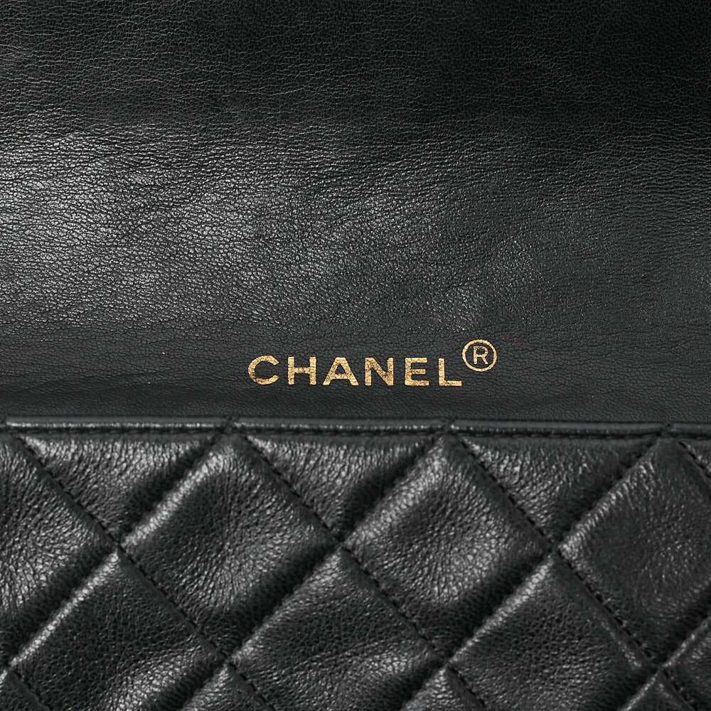 CHANEL Lambskin Matelasse Full Flap Chain Shoulder Black Gold-Tone Hardware, Pre-Owned