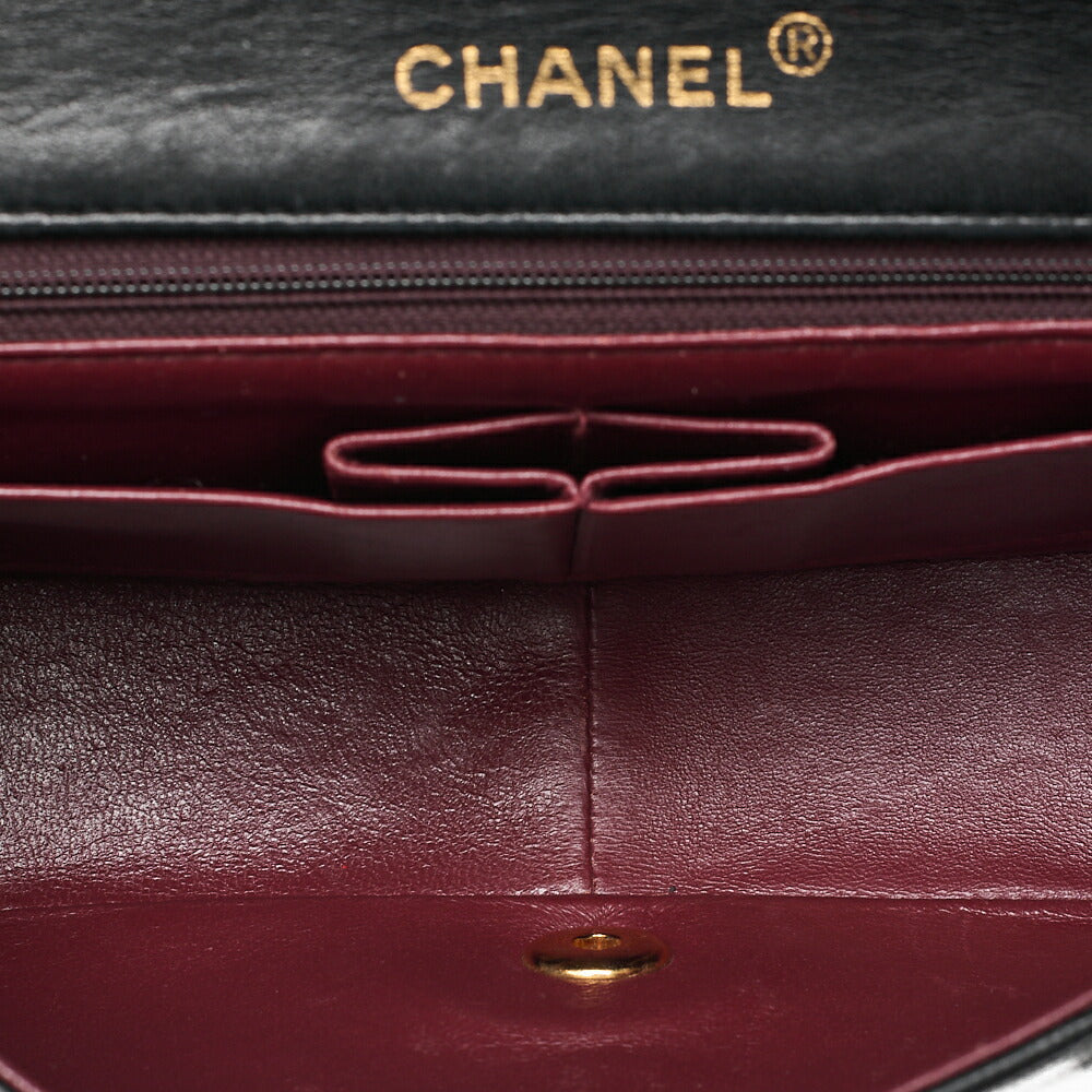 CHANEL Lambskin Matelasse Full Flap Chain Shoulder Black Gold-Tone Hardware, Pre-Owned