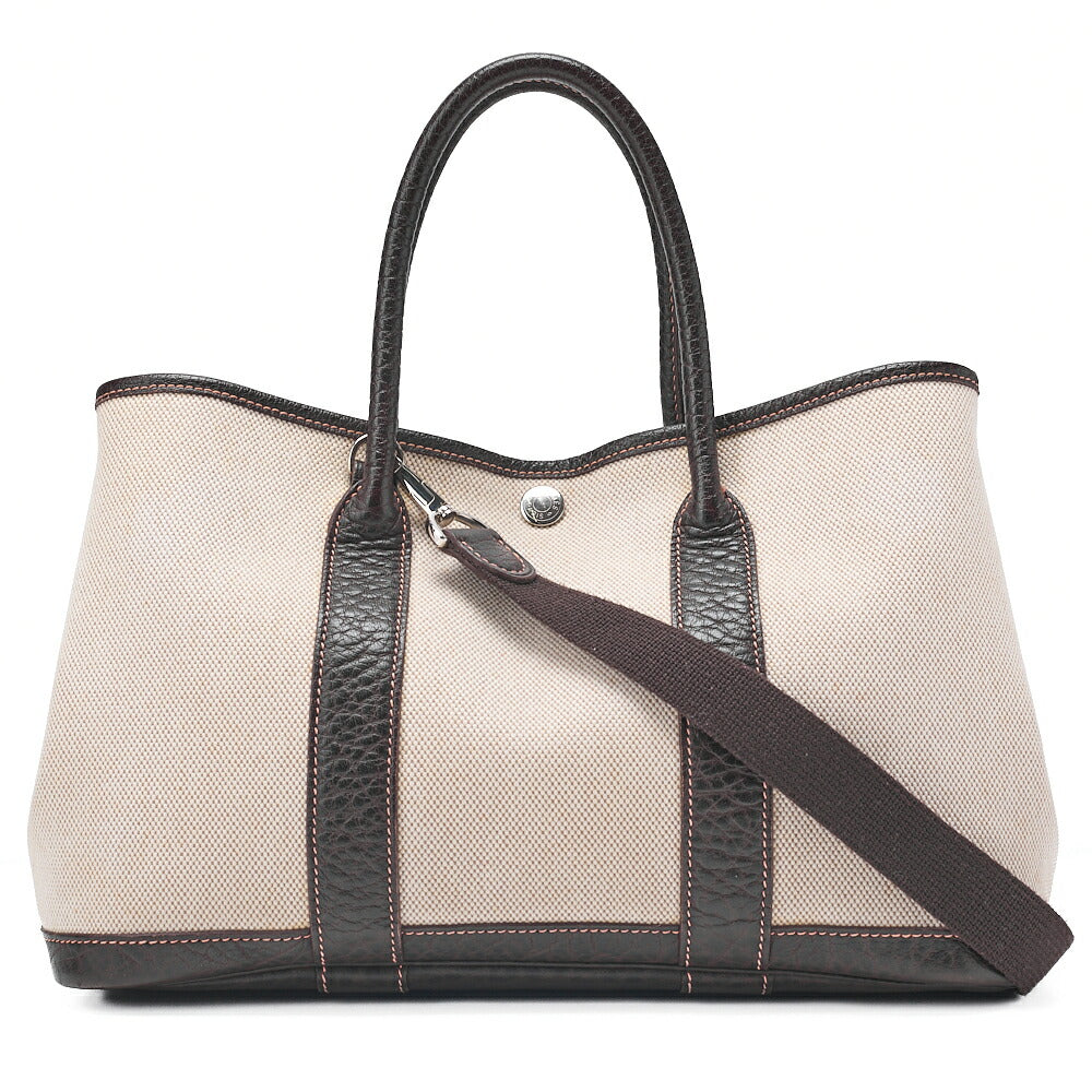 HERMES Garden Party TPM Trowe Ash Ivory Silver-Tone Hardware, Pre-Owned
