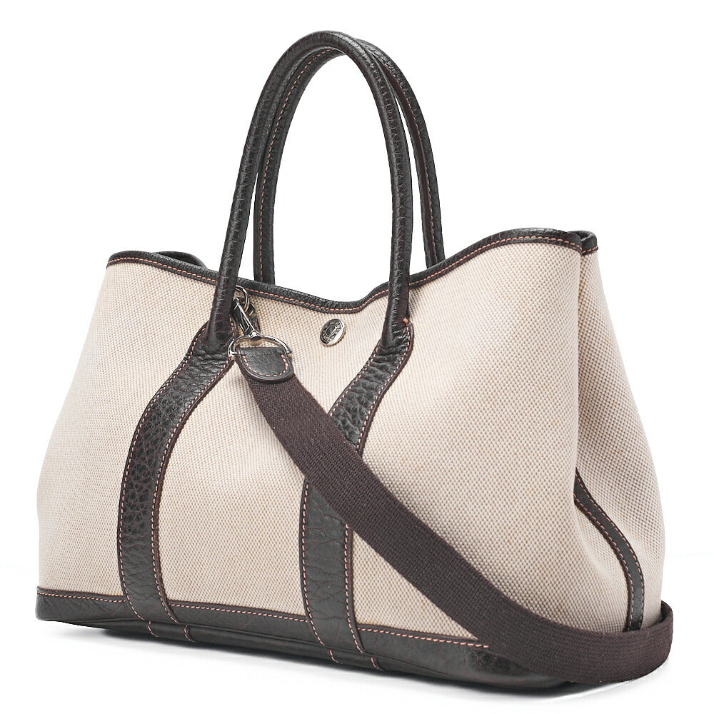HERMES Garden Party TPM Trowe Ash Ivory Silver-Tone Hardware, Pre-Owned