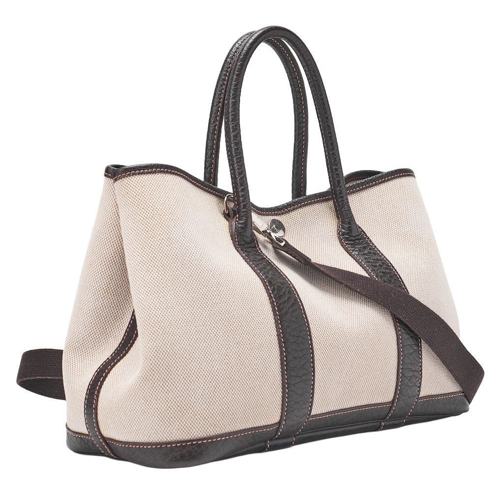 HERMES Garden Party TPM Trowe Ash Ivory Silver-Tone Hardware, Pre-Owned