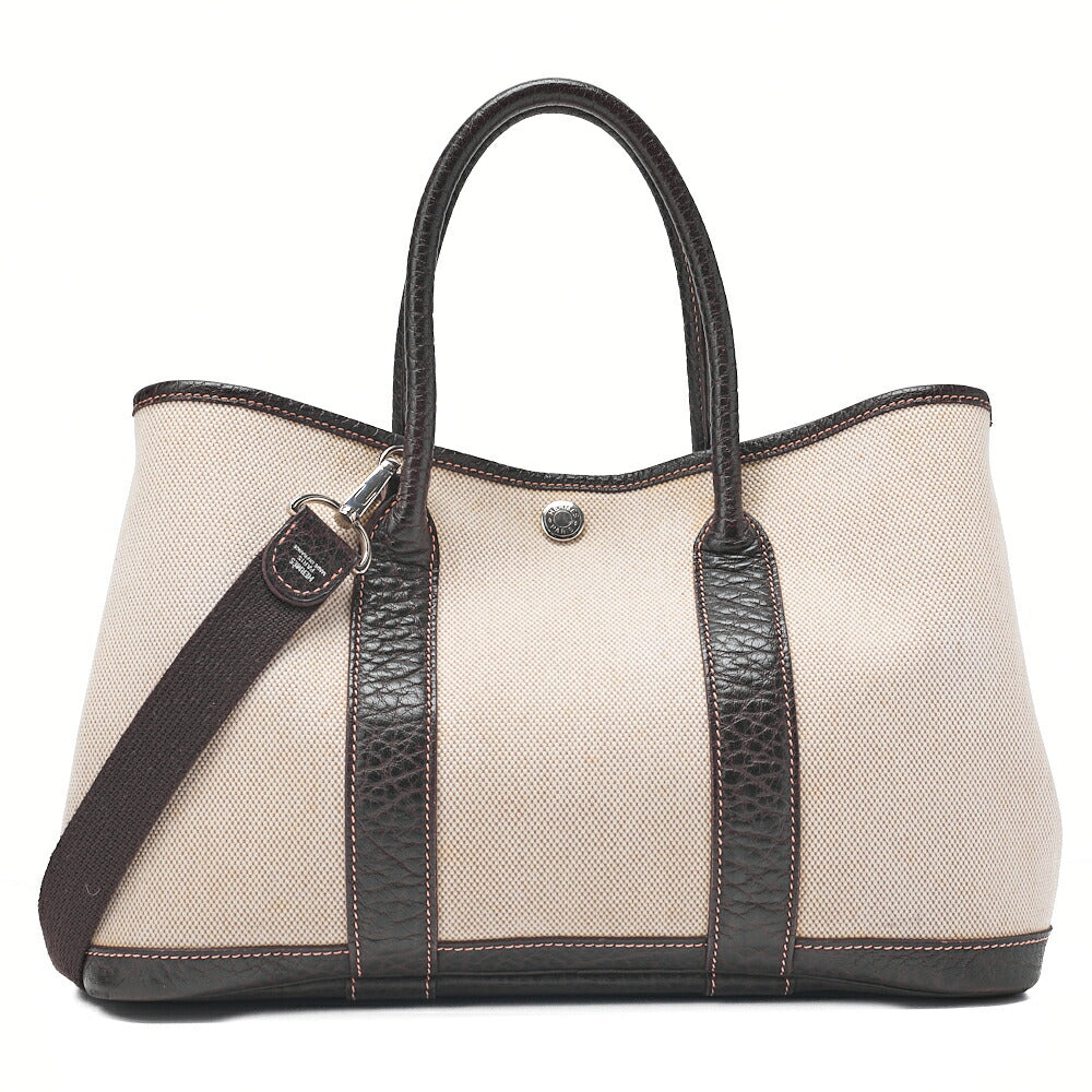 HERMES Garden Party TPM Trowe Ash Ivory Silver-Tone Hardware, Pre-Owned