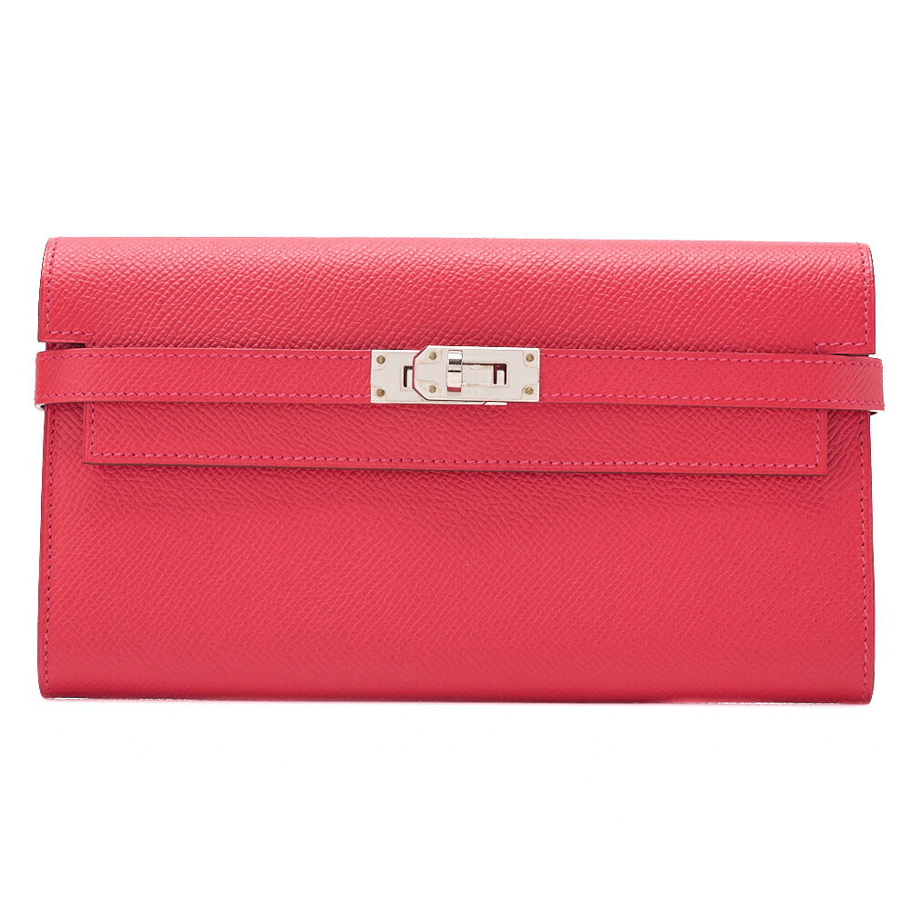 HERMES Kelly Wallet Epson 2-fold Long Wallet Rouge Kazak Silver-Tone Hardware, Pre-Owned