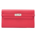 HERMES Kelly Wallet Epson 2-fold Long Wallet Rouge Kazak Silver-Tone Hardware, Pre-Owned