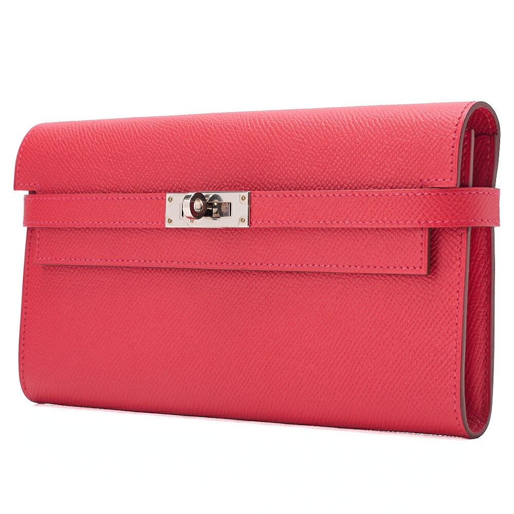 HERMES Kelly Wallet Epson 2-fold Long Wallet Rouge Kazak Silver-Tone Hardware, Pre-Owned