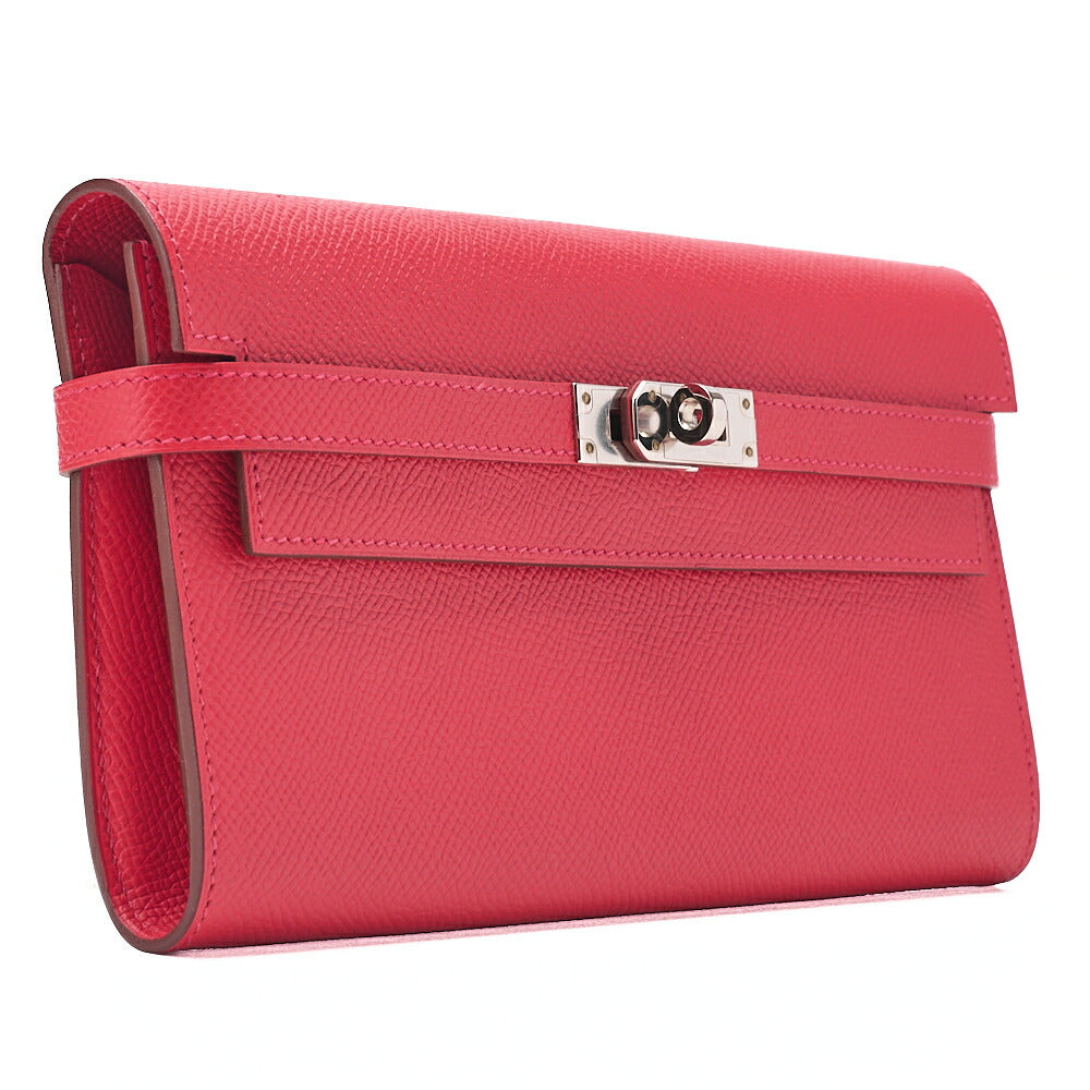 HERMES Kelly Wallet Epson 2-fold Long Wallet Rouge Kazak Silver-Tone Hardware, Pre-Owned