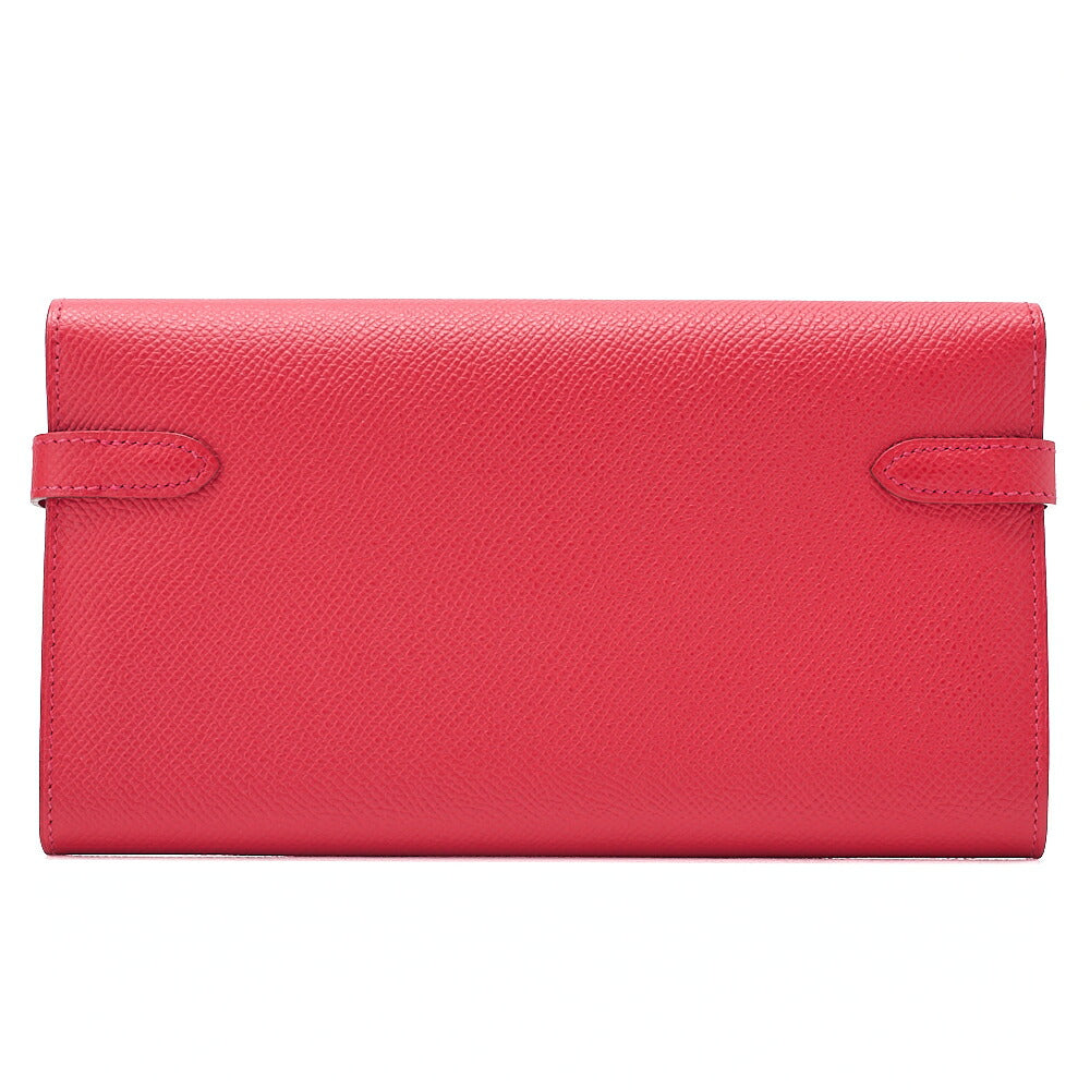 HERMES Kelly Wallet Epson 2-fold Long Wallet Rouge Kazak Silver-Tone Hardware, Pre-Owned