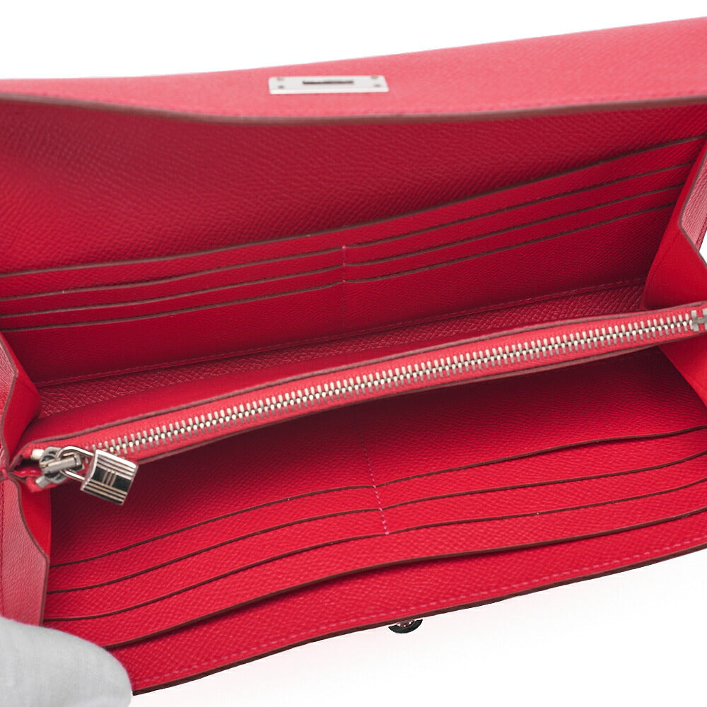 HERMES Kelly Wallet Epson 2-fold Long Wallet Rouge Kazak Silver-Tone Hardware, Pre-Owned