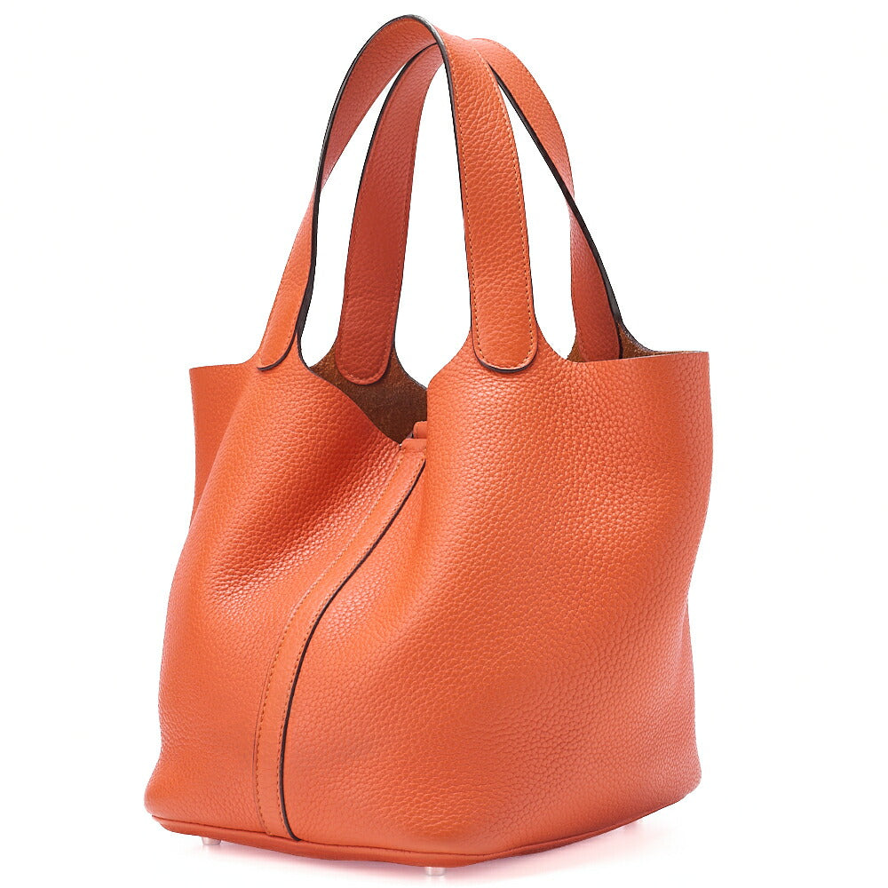 HERMES Picotan Lock MM Handbag Tryon Clemence Orange Poppy Silver-Tone Hardware, Pre-Owned